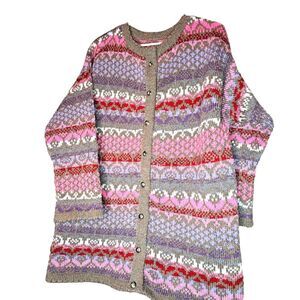 Button Front Cardigan Y2K Heavy Knit Boho Colorway Long Sleeve Jacket Size L